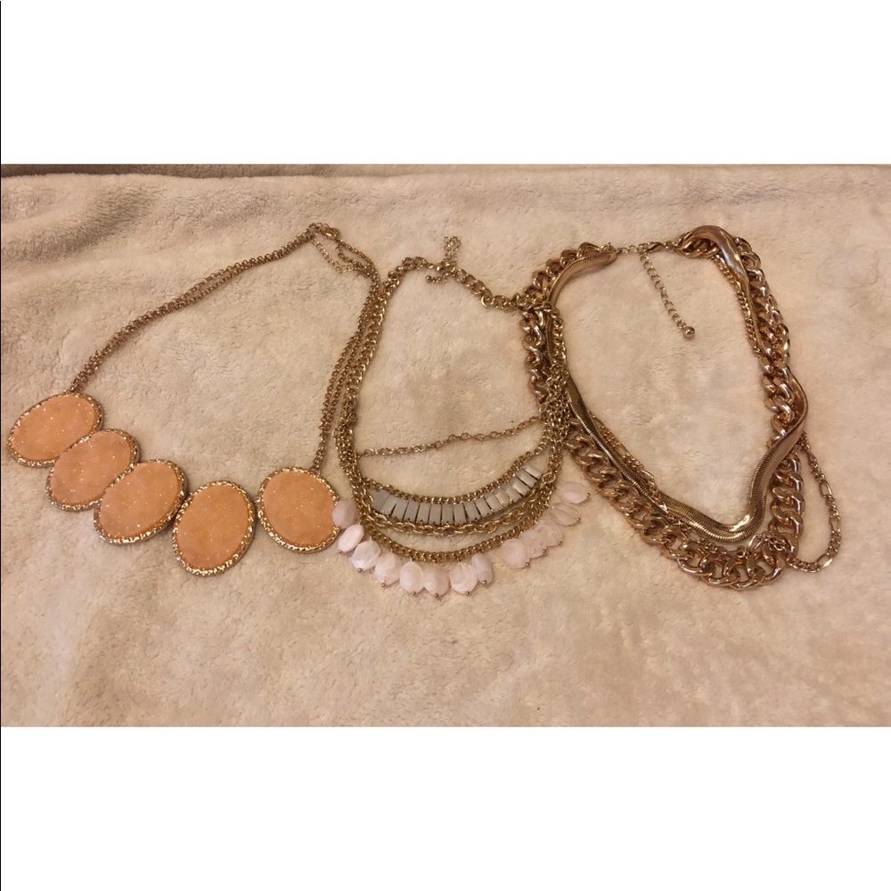 Peach & Gold statement necklaces bundle
